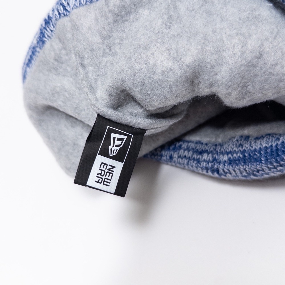 New Era Pom Pom‎ Knit Beanie Gray Blue Striped Winter Hat - Picture 16 of 17